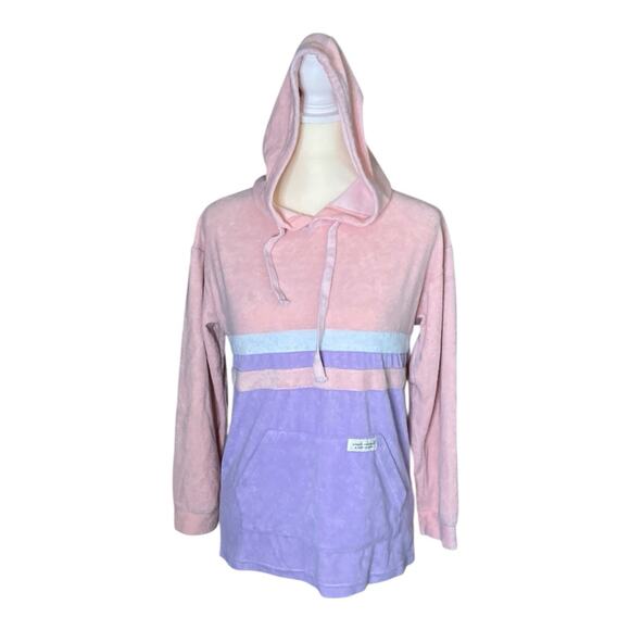 Simply Southern Terry Cloth Hoodie Pastel Pink Purple Colorblock Sweater NWT S - Picture 11 of 14